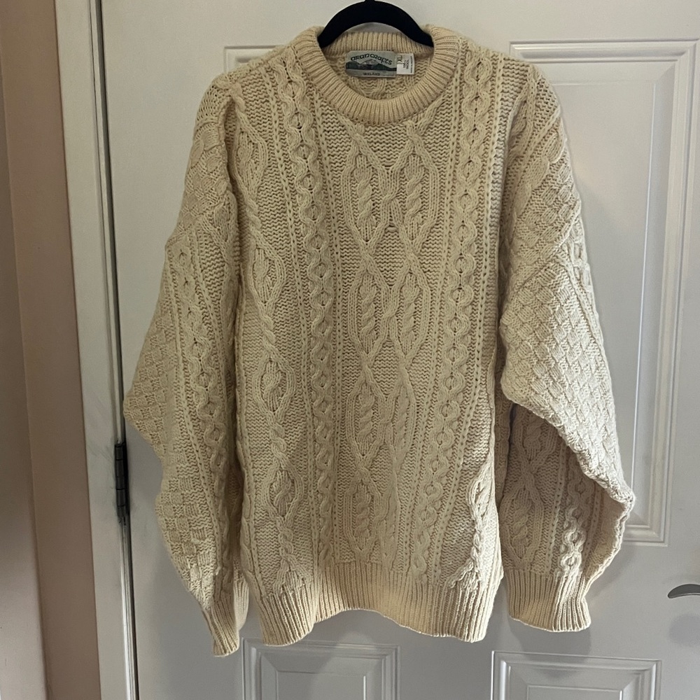 Aran Crafts Cream Cable Knit Wool Sweater XL